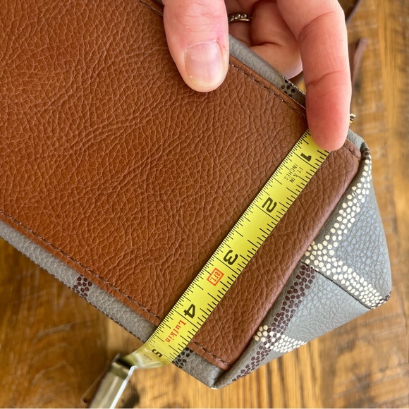 Fossil Rachel Zip Top Tote Gray Plaid Shoulder Bag Brown Leather Trim NWOT - Picture 7 of 10